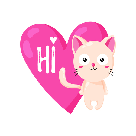 Cute vector greeting card with cat. Template for St. Valentine s Day. Enamored kitten.のイラスト素材