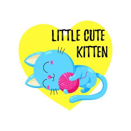 Cute cartoon kitten playing with a ball. Vector doodle illustration.のイラスト素材