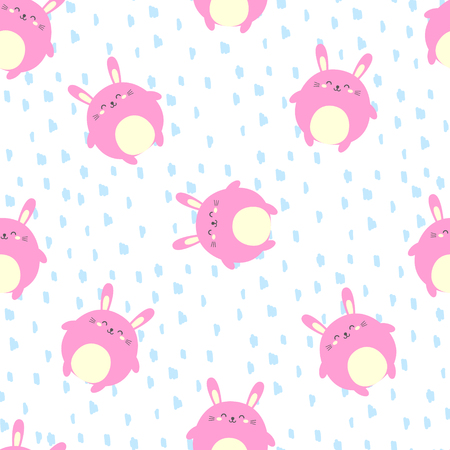 Funny cartoon pattern with hare. Happy Easter. Template for design, print.のイラスト素材