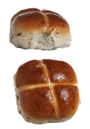 hot cross bun in two angle view isolated on white background