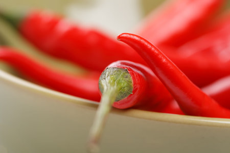 red chillies in a bowl, super macro, shallow DOF
