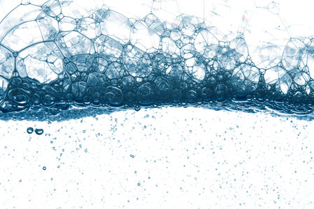 blue and white water bubbles structure, macro, shallow DOF