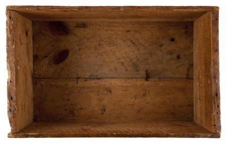 take a look inside the really old wooden box, isolated on white
