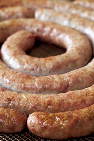 homemade pork sausage, spiral baked の写真素材