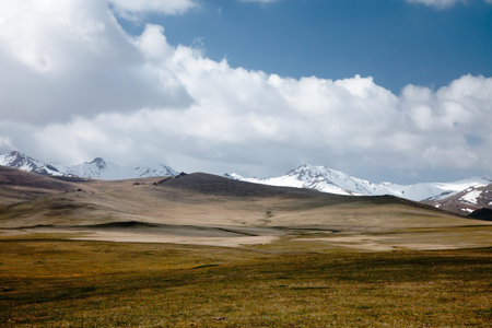 High mountain Son Kul lake valley in early summer time, Kyrgyzstan