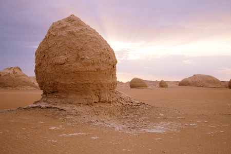 The limestone formation rocks in the White Desert, Egyptの写真素材