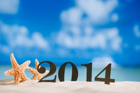 2014 letters with starfish, ocean , beach and seascape, shallow dofの写真素材