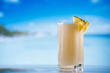 pinacolada pina colada cocktail on beach