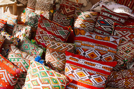 Moroccan cushions in a street shop in medina soukの写真素材