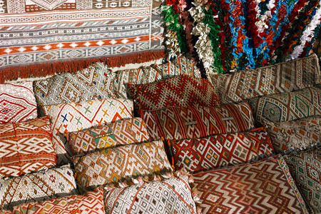 Moroccan cushions in a street shop in medina soukの写真素材