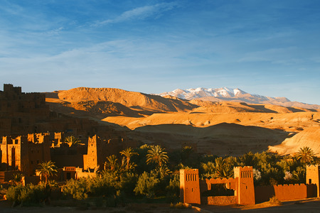 Ait Benhaddou Ksar Kasbah, Morocco, Africa, in sunsetの写真素材
