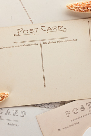 vintage post cards backdrop, retro colorsの写真素材