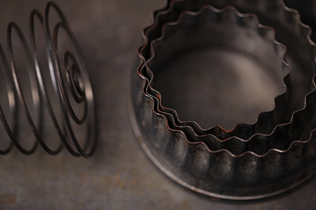 Vintage  Baking Tin cutters and whisk, , tiny focusの写真素材