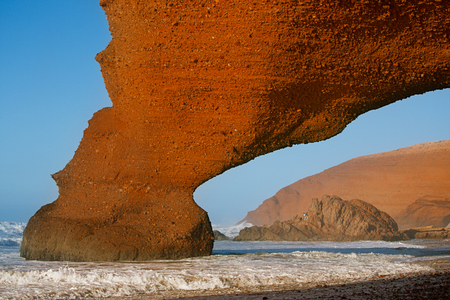 Legzira stone arch, ruined now, Atlantic Ocean, Morocco, Africaの写真素材