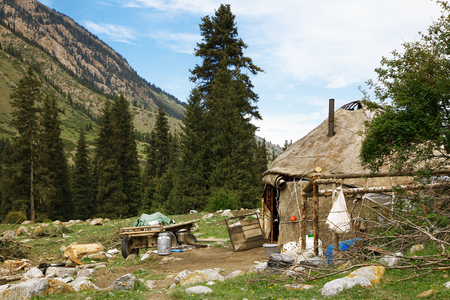 real shepherd yurt in kyrgyzstan Tien Shan mountainの写真素材