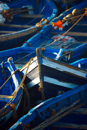 Boats docked in the Skala du Port in Essaouira, Morocco.の写真素材