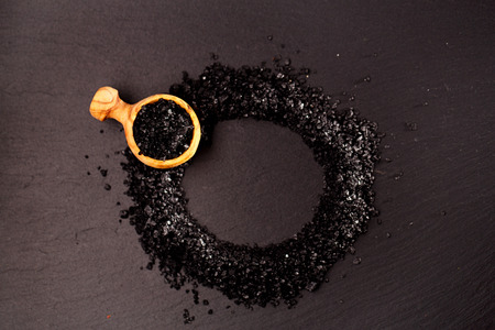Hawaiian black lava sea salt has less sodium than regular sea saltand is richer in minerals and nutrients.の写真素材