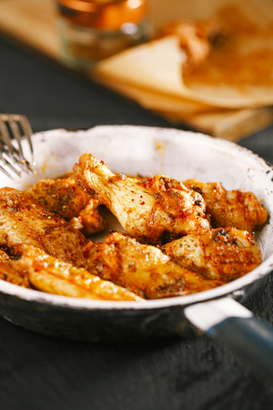 fajita spice blend dry - Toasted Sesame, Almonds, Hazelnuts, Cumin, Coriander, Sea Salt with chicken wingsの写真素材