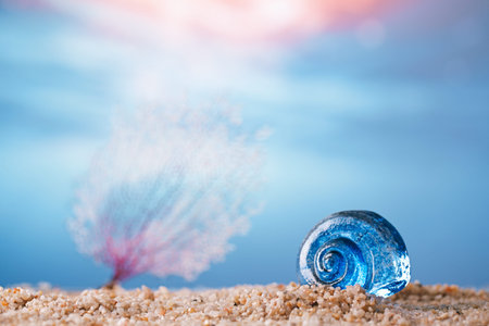 tropical seashell sea shell on sand with ocean underwater seascape