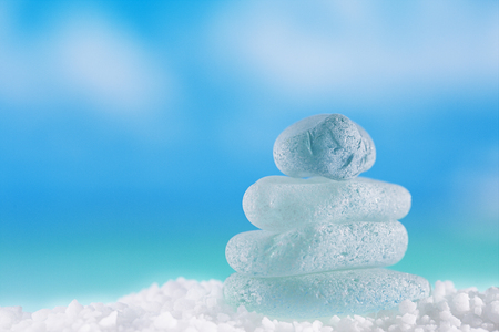 sea glass tower on  beach sand  with seascape backgroundの写真素材