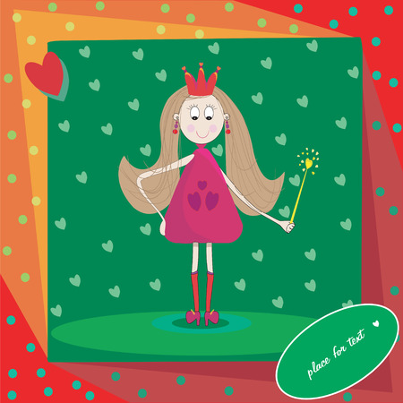 Illustration of little princess-fairy with magic wand and heartsのイラスト素材