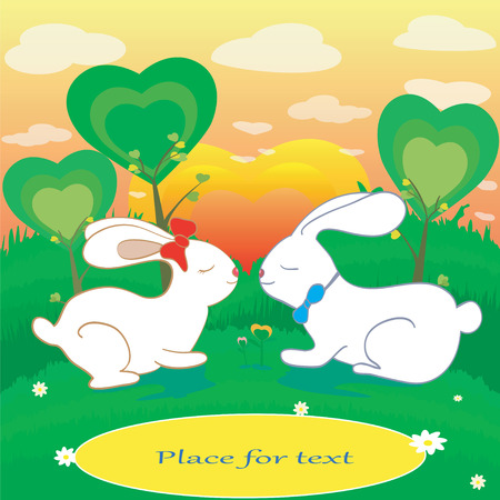 Rabbits love hearts illustration for Valentine day or Easterのイラスト素材