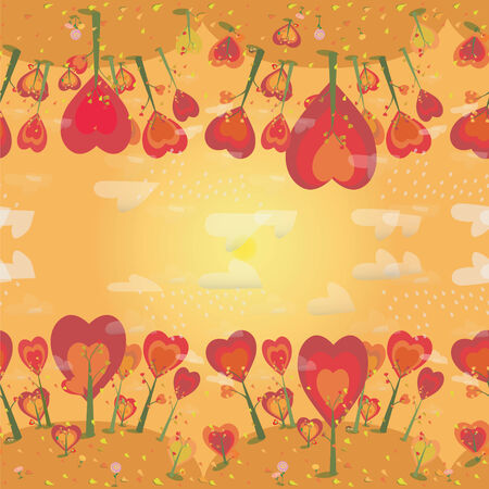 seseamless texture of autumn landscape with orange trees and falling leaves. のイラスト素材