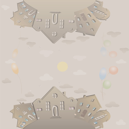 Seamless texture vintage houses. Pattern with old buildings for wallpaper or background design. のイラスト素材