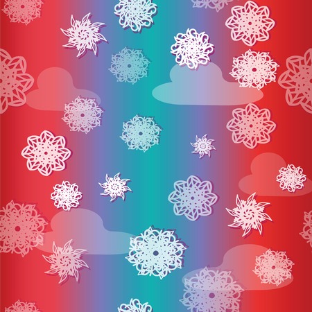 Seamless pattern with snowflakes and sky. Vector backgroundのイラスト素材