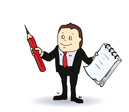 Cartoon person with blank spiral notepad and a pencil. Vectorのイラスト素材