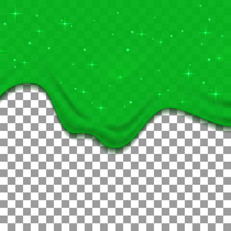 Green dribble slime on transparent background. Flowing toxic sticky liquid. vector backgroundのイラスト素材