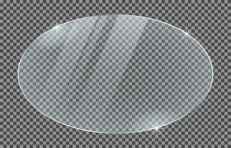 Oval glass plate isolated on a transparent background. Vector glass with reflection and lights effectsのイラスト素材