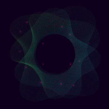 Sound wave round with light effects. Set of luminous bright voice waves. Electronic equalizer in neon colorsのイラスト素材