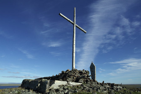 The tomb of George Washington DeLong in the delta of the Lena Riverの写真素材