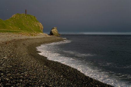 Russia, Magadan region, Coney peninsula, The Sea of Okhotsk, Cape Taranの写真素材