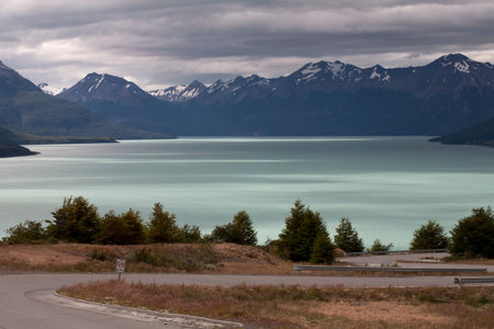 The road at the edge of the lake. Argentina. Patagonia. National Park Los Glacyares.の写真素材