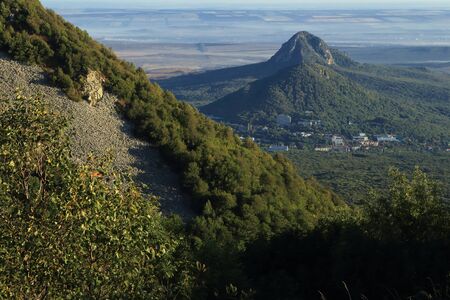 View from the mountains to the town of Zheleznovodsk. Caucasian Mineral Waters. Russia.の写真素材