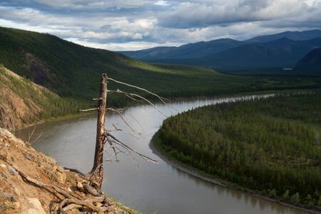 Top view of the valley of a mountain river. Indigirka River. Yakutia. Russia.の写真素材