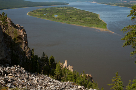 Top view of a big river. Lena river. Yakutia. Russia.の写真素材