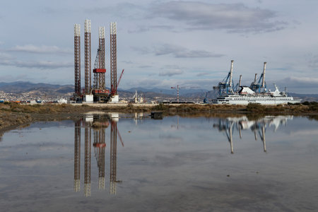 Sea drilling rig on the dock. The island of Cyprus.