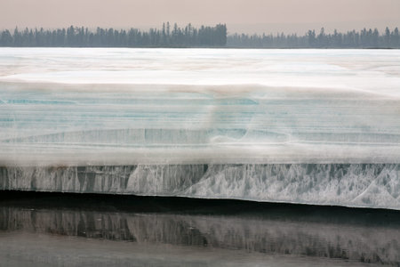 Large ice formation on the cut. Big Moma frost. Yakutia. Russia.