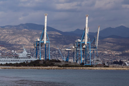 Port construction on the coast. Limassol surroundings. Cyprus.