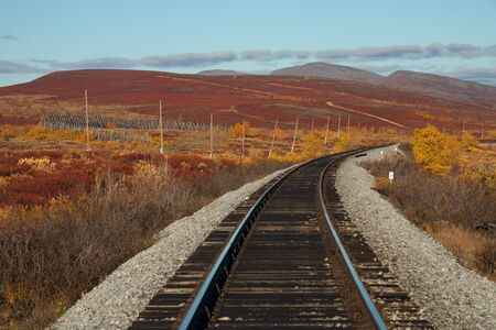 Railway amongst the autumn tundra. Polar Urals. The Republic Of Komi. Russia.の写真素材