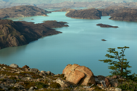 Top view of lake Nordenskjold. National Park Torres del Paine. Patagonia. Chile.の写真素材