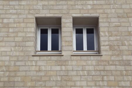 Paired windows in a brick building. Limassol. Cyprus.の写真素材
