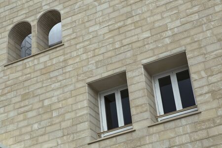 Paired windows in a brick building. Limassol. Cyprus.の写真素材