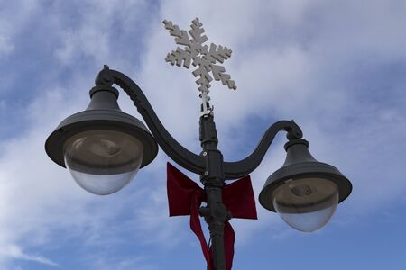 Street lamp with Christmas symbols. The Seafront Of Limassol. Cyprus.の写真素材