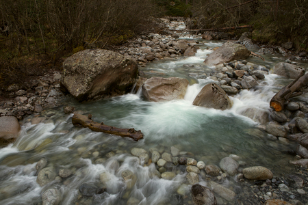 Pure water of a mountain river. River Ceyadon. North Ossetia, Caucasus. Russia.の写真素材