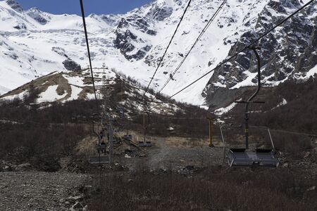 Lift cable car in the mountains. Ski resort Tsey in North Ossetia. The Caucasus. Russia.の写真素材