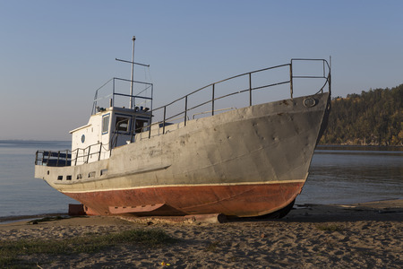 Parking of boats on the shore. Chivyrkuisky Bay. The Lake Baikal. Buryatia. Russia.の写真素材